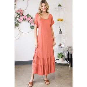 07 Oli & Hali Washed Ruffle Tiered Hem Short Sleeve Midi Dress NEW Size Small